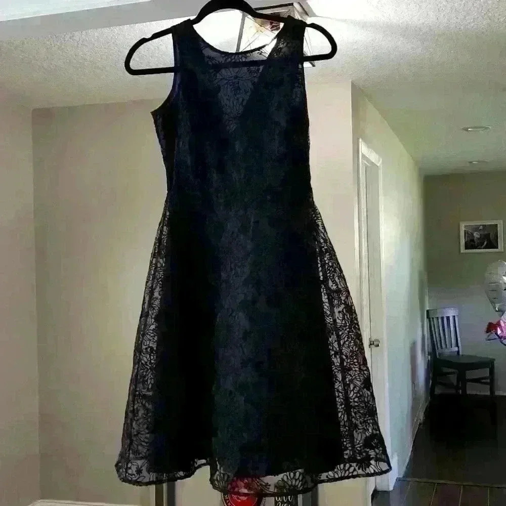 Black Lace Overlay Dress - Picture 1 of 8